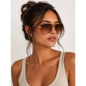 Valentino 601 Gold Aviator Sunglasses Brown Gradient Lens Italy